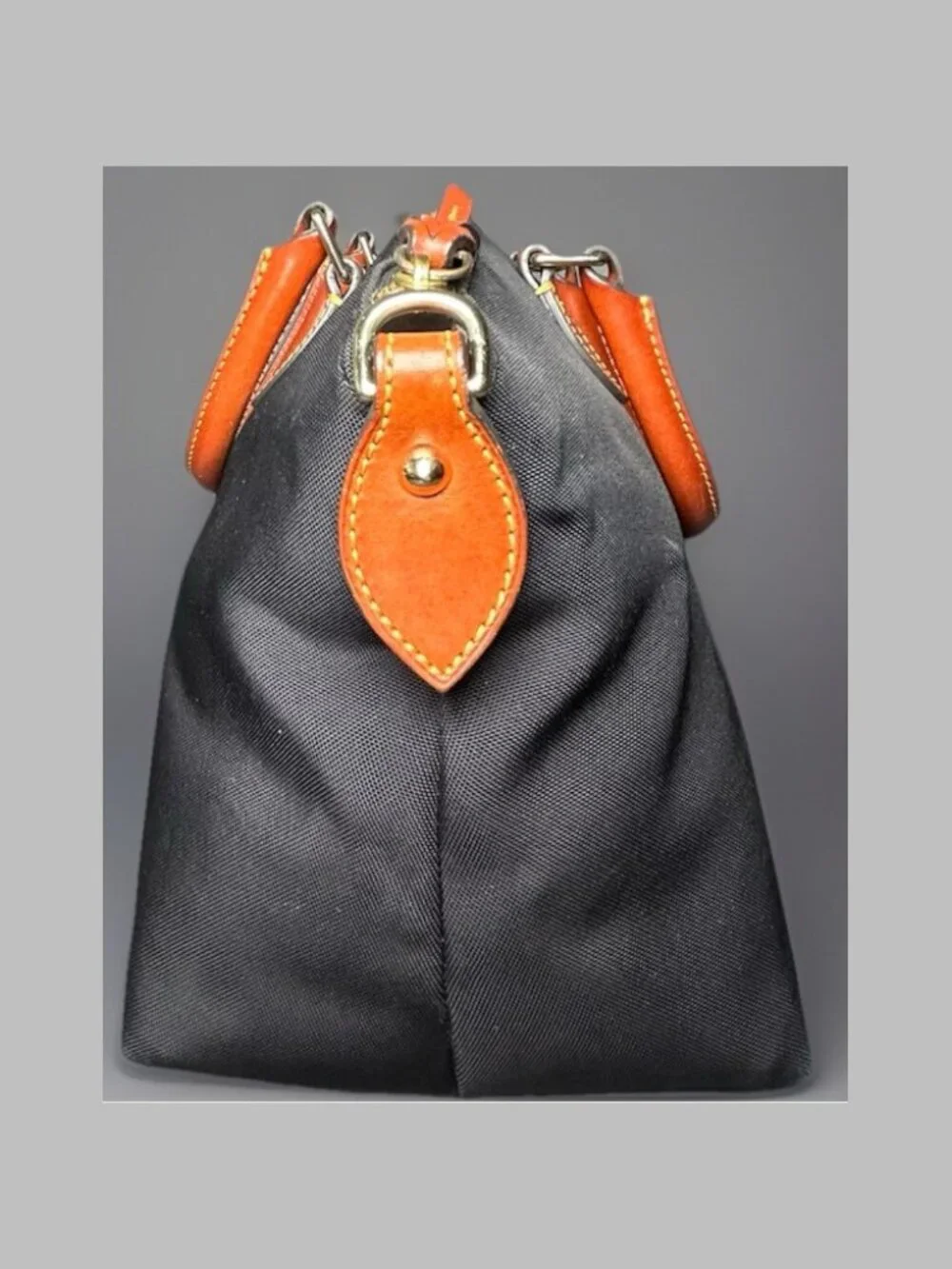 Dooney & Bourke Black Nylon Satchel Shoulder Tote Bag Brown Leather Trim COA